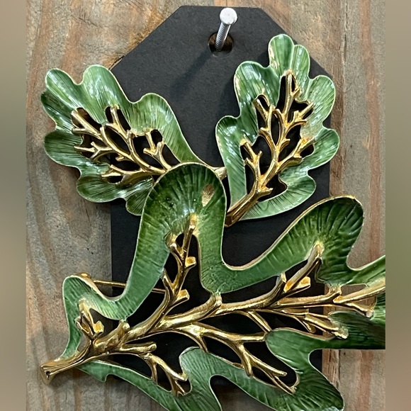 Other - Green and Gold Leaf Wall Brooch and Earrings